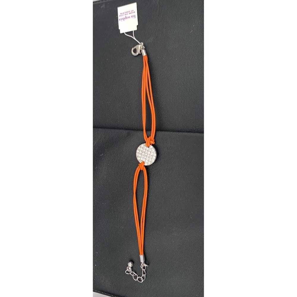 NWT Lia Sophia Spot On Spotlight Tangerine Corded Bracelet With Pave Disc